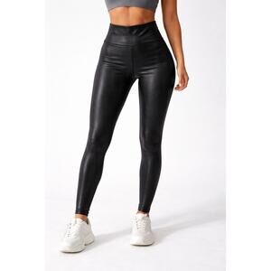 Spanx Faux Leather Leggings Womens Medium Black Stretch Pleather Textured Chic